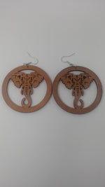 Brown Circle Elephant Wood Earrings
