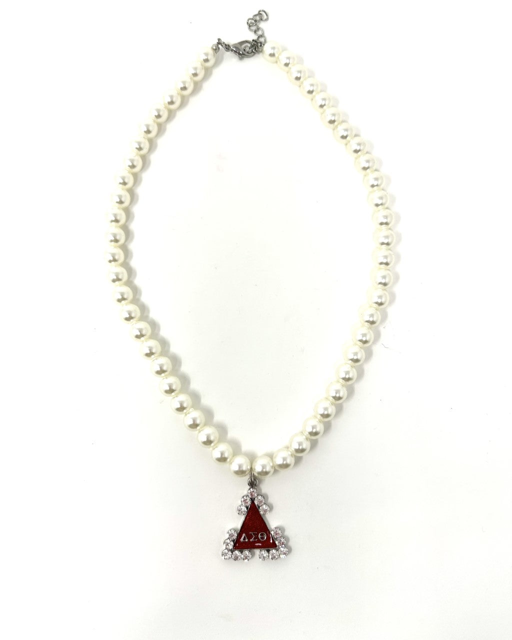 Delta Sigma Theta Pearl Necklace w/Rhinestones