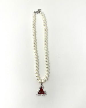 Delta Sigma Theta Pearl Necklace w/Rhinestones