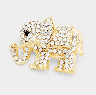 Crystal Elephant Pin Brooch - Gold
