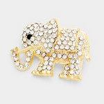 Crystal Elephant Pin Brooch - Gold