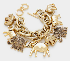 ELEPHANT MULTI-CHARM TOGGLE BRACELET- GOLD