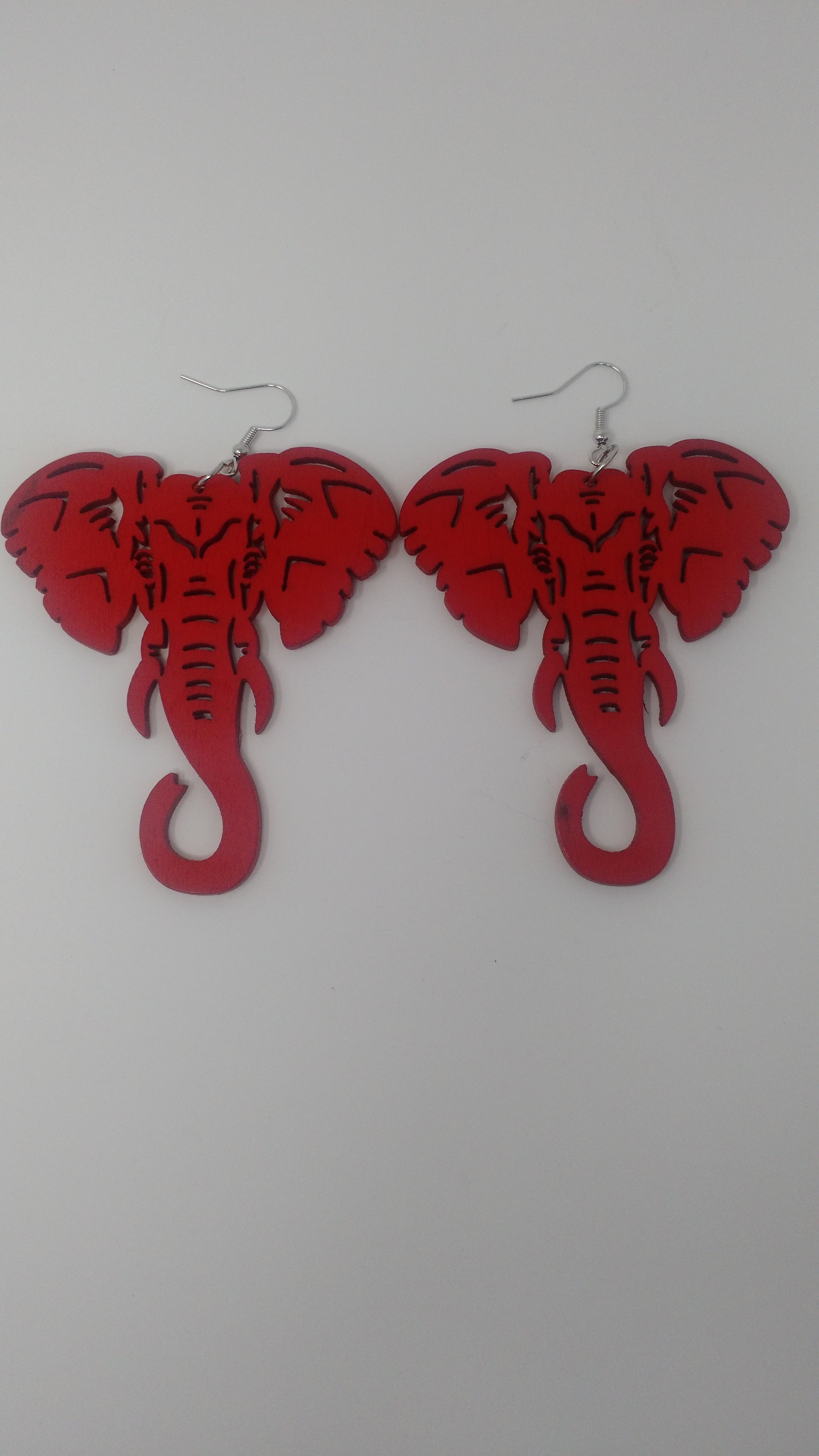 Red Elephant Wood Earrings