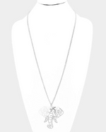ELEPHANT PENDANT LONG NECKLACE- SILVER