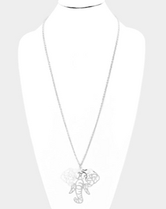ELEPHANT PENDANT LONG NECKLACE- SILVER