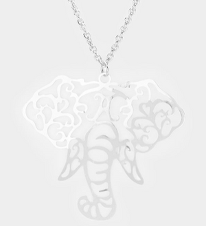 ELEPHANT PENDANT LONG NECKLACE- SILVER